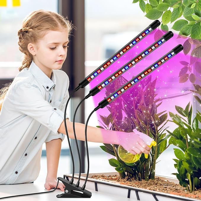 Tri-Heads Grow Lights for Indoor Plants, Full Spectrum with Adjustable 360 Gooseneck, 6/12/18H Timer & Dimming
