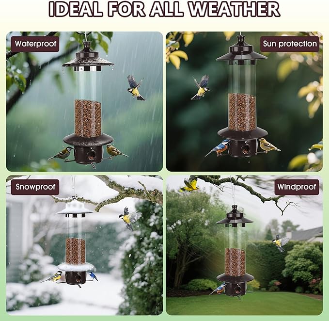 Metal Bird Feeder for Outdoors, Hanging Squirrel Proof Bird Feeders for Outside with 4.8 Lb Capacity, 4 Ports Tube Wild Birdfeeders for Garden Yard Decoration Viewing Cardinal, Weather-Resistant