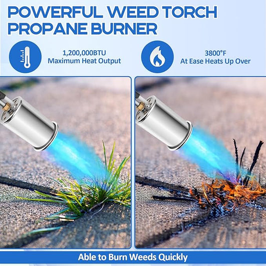 Siasky Weed Torch Propane Burner 1,200,000 BTU, Propane Weed Torch with Push Button Igniter, Flame Weeder Torch for Weeds, Snow Melting, Asphalt, Garden, Roofing, Weed Torch Kit for Outdoor Use