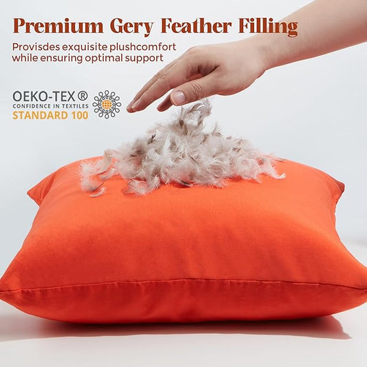 WOLKI Waterproof Outdoor Pillows 22x22 Feather and Down Filled Throw Pillow for Patio Furniture, Outside Decorative Pillow Set of 2 Orange