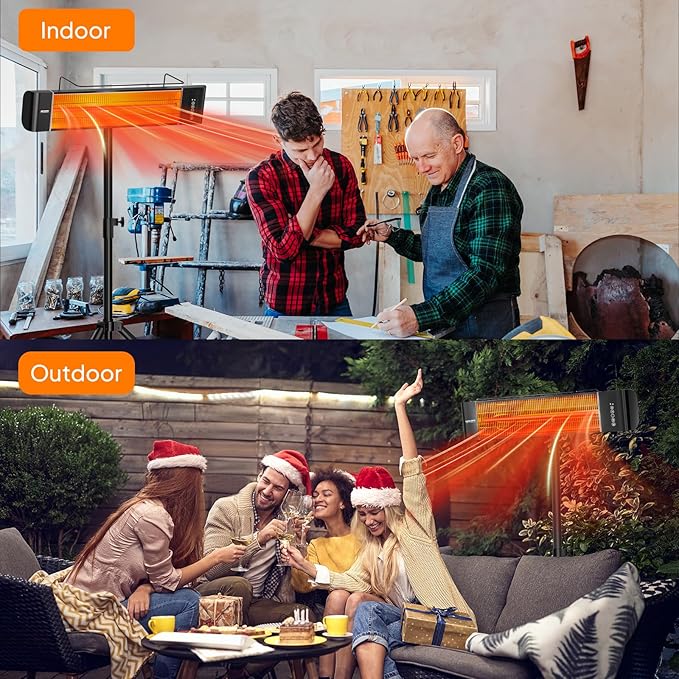 ROVSUN 1500W Outdoor Electric Heater, Freestanding & Wall-mounted Patio Heater with Remote Control, 12H Timer Adjustable Heights,3 Modes, 3s Instant Heating for Indoor Outdoor Backyard Garage, 2 Packs