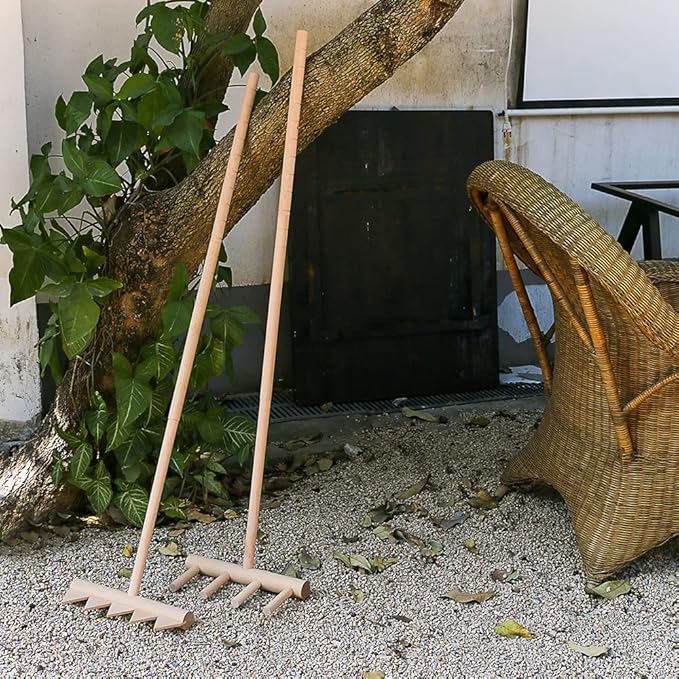 Outdoor Zen Garden Rake Large - Japanese Sand Rock Garden Rake Tool - 48" Long 5 Tine Solid Oak - DIY Stress Relief Gifts for Adult