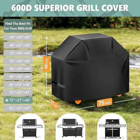 Grill Cover 75 Inch - Large BBQ Cover for Weber Summit 600 Series 6 Burners Grill - 600D Outdoor Barbecue Covers Waterproof Heavy Duty for Weber Summit 670, Summit 620, Summit FS38 and More