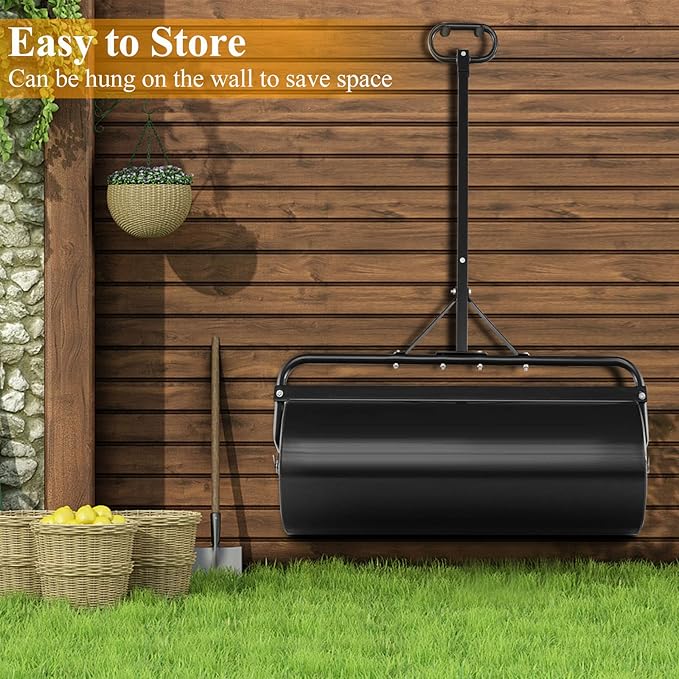 IRONMAX Lawn Roller, 30 Gallons/113 L Manual & Tow-Behind Steel Sod Roller w/Push Pull Handle, Lawn Rollers Tow Behind Water Filled for Yard, Park, Garden, Ball Field (30 Gallons, Black)