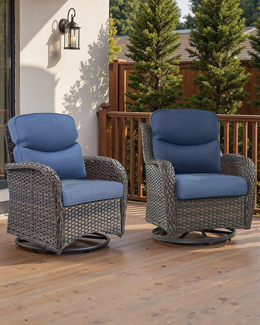 Pop 22x25/22x24 Outdoor Replacement Cushions - 1 Set High Back Deep Seat Patio Furniture Cushion for Wicker Dining Swivel Rocking Chairs Loveseat Couch Sectional Sofa - Navy Blue/Smile