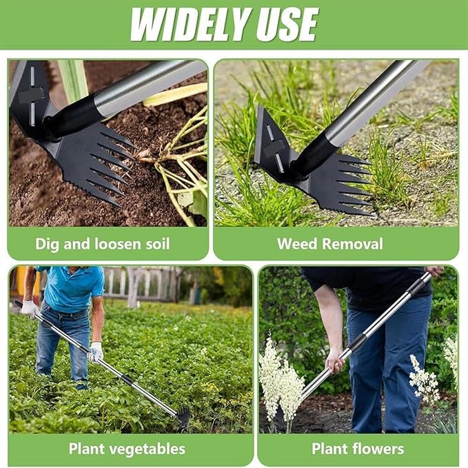 Hoe Garden Tool, 58" Weed Puller Tool with Long Handle, 2 in 1 Hand Weed Rake and Hoe Garden Weeder Tool, Uprooting Pulling Weed Remover Tool for Yard, Patio, Lawn and Garden