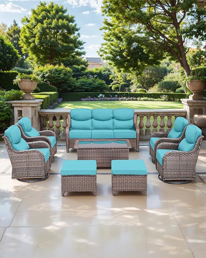 Luxury 24x24x6 Inch Smile Patio Cushions for Outdoor Furniture Set of 6 - Thick Back & Deep Seat Outside Chair Pillows for Rattan Metal Glider Loveseat Sectional Sofa - Turquoise