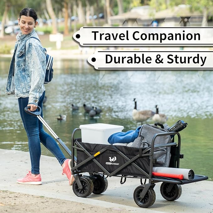 Whitsunday Collapsible Wagon with Tailgate for Camping Outdoor (Green, No Table)