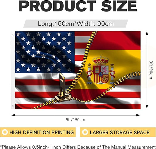 Vintage American America Usa Spanish Spain Flags For Outside Yard 3x5 Ft Double Sided Printed 100d Polyester Lightweight Garden Welcome Outdoor Banner Brass Grommets