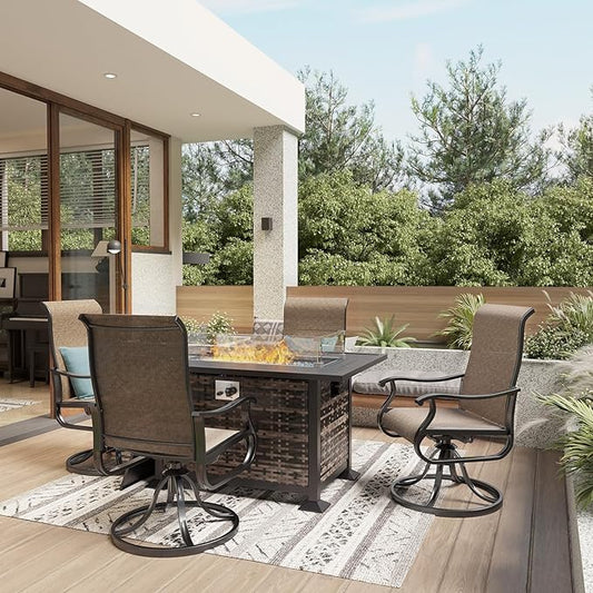 Amopatio Patio Swivel Chairs Set of 4, Outdoor Swivel Rocker Dining Chairs with All Weather Textilene High Back & Metal Frame, for Backyard Deck Lawn, Brown