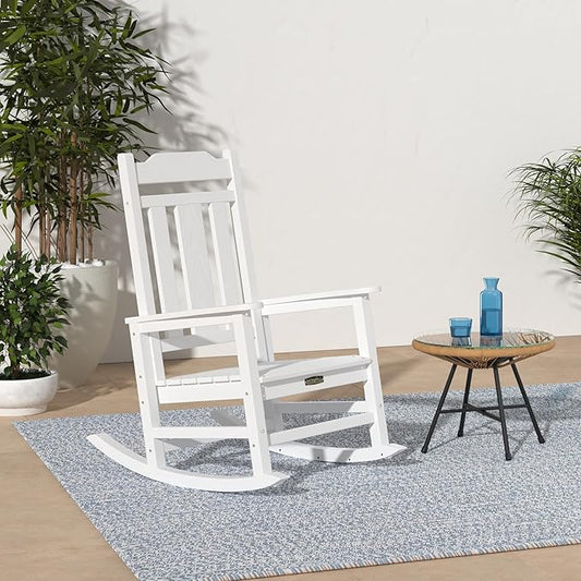 SERWALL Outdoor Rocking Chair White Set of 8, All Weather Patio Rocking Chair, HDPE Poly Rocking Chair for Adults, Heavy Duty Front Porch Rocker