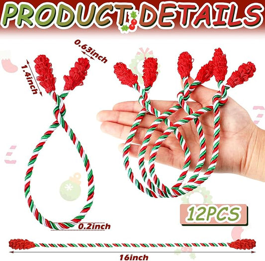 Shappy 12 Pieces Christmas Garland Banister Ties Christmas Decorative Reusable and Flexible Twist Ties for Garland, Banister Home Decoration (Red White Green)