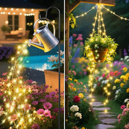 ANGMLN Solar Fairy String Lights Outside, 10 Strand 200 LEDs 8 Modes Watering Can Light for Outdoor(No Can), Firefly Bunch Lights Waterproof Solar Powered Waterfall Lights for Garden Decor