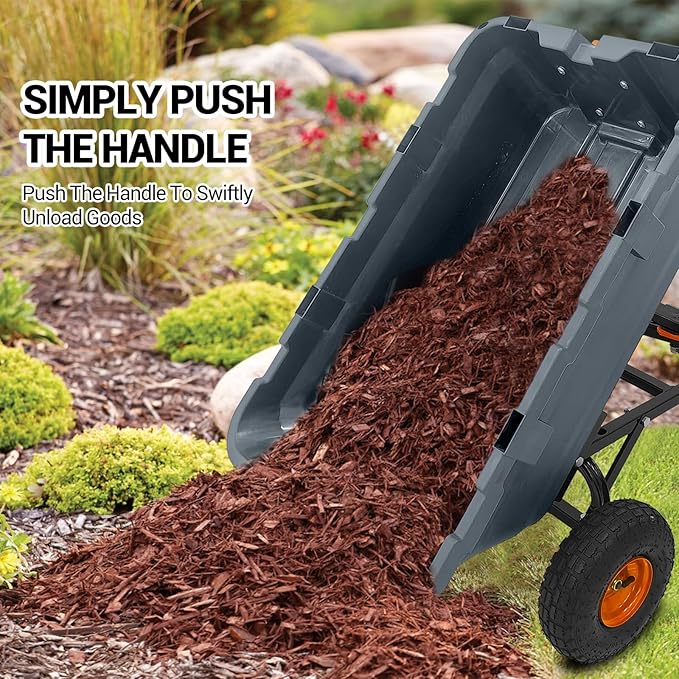 800 Lbs Garden Dump Carts, Heavy Duty Yard Cart, 4 Wheel Wheelbarrow with 10in Tires, Steel Frame and Quick Release System for Plants, Soil, Sand, in Courtyard, Beach, Farm(Gray)