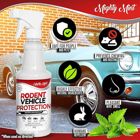 Mighty Mint Peppermint Oil Rodent Repellent Spray for Vehicles – Natural Mouse & Rat Control for Car Engines, RVs, Trucks & Boats – Plant-Based, Extra-Strong Formula – 16 oz (Pack of 2)