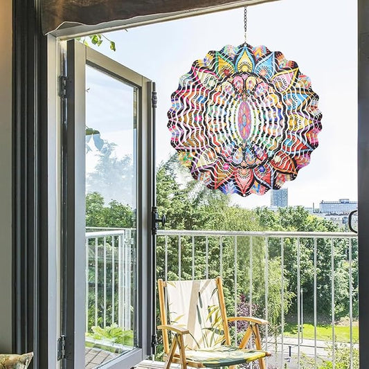 Mandala Wind Spinner 3D Frosted Wind Spinners Hanging for Yard and Garden Wind Sculptures,10" Hanging Wind Spinner Made of Tough Steel Plate