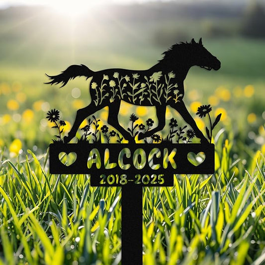 Personalized Horse Memorial Stake,Pet Plaque for Horse Lover,Metal Horse Grave Marker,Remembrance Stake,Outdoor Garden Yard Sign Horse 16inch