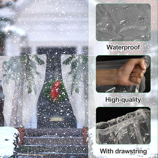2 Pcs Large Winter Plant Cover Freeze Protection - 47" x 71" Plastic Plant Frost Bags with Drawstring, Transparent Waterproof Plant Shelter Coverings for Outdoors Garden Plants Shrubs Fruit Trees