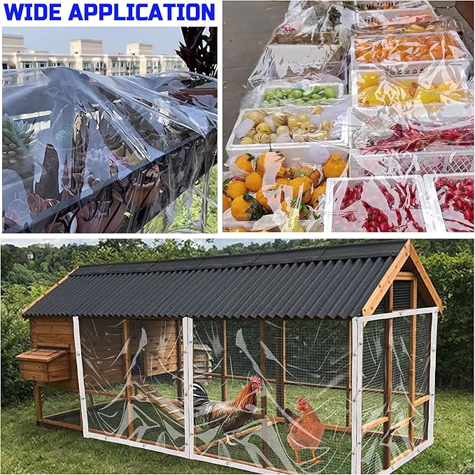 Clear Tarp 8 x 20FT, 20 Mil Clear Vinyl Tarp, Small Cover Plastic Sheeting with Grommets, Double-Stitched Reinforced Edges, Heavy Duty Tarps Waterproof and Tearproof