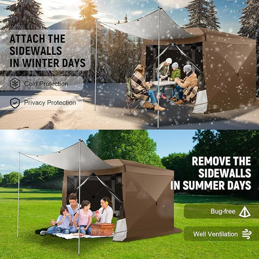 COBIZI 12x12 pop up Gazebo on Clearance Screen Tent for Camping,Scalable Sesign Outdoor Canopy Tent with Extension Support Poles & sidewalls,with Portable Carrying Bag and Ground Stakes,Brown
