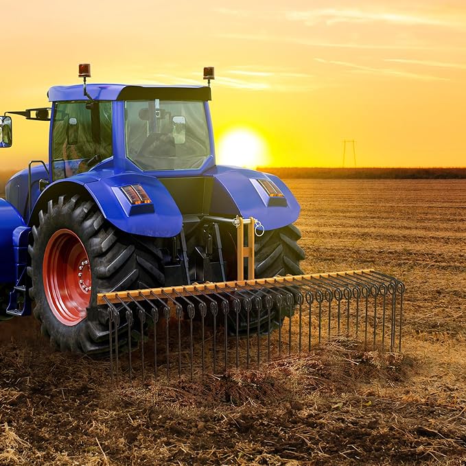 YITAMOTOR 72" Durable Powder Coated Steel Pine Straw Rake Steel Spring Landscape Rake Attaches to Cat-0 Cat-1,3 Point Hitch for Tractor, Yellow Black