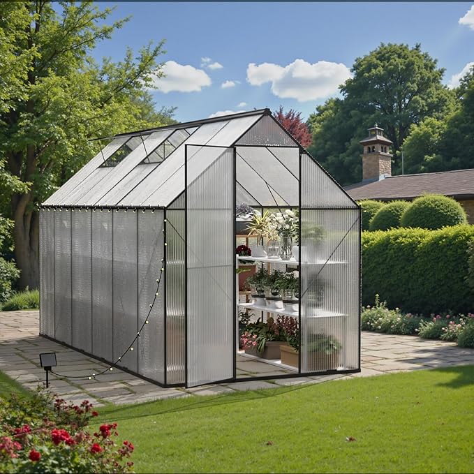 Green House for Outside, Greenhouse for Outdoor, Backyard Green House, Walk-in Garden Greenhouse, Heavy Duty Polycarbonate Greenhouses 6x12