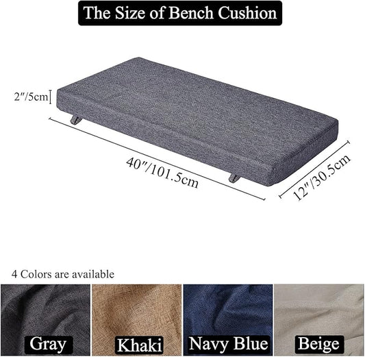 40 x 12 Inch Piano Bench Cushions for Indoor Furniture with Ties Non Slip Kitchen Dining Room Bench seat Cushion for Shoe Storage Ottoman Window Settee, Gray