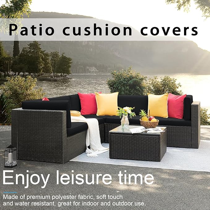 14 PCs Patio Cushion Covers for 7 PCs Outdoor Furniture Sectional Seating Sets Water Resistant Plus 2 Throw Pillows (Black, 23.6(L)*23.6(W)*4.33(T) inches)