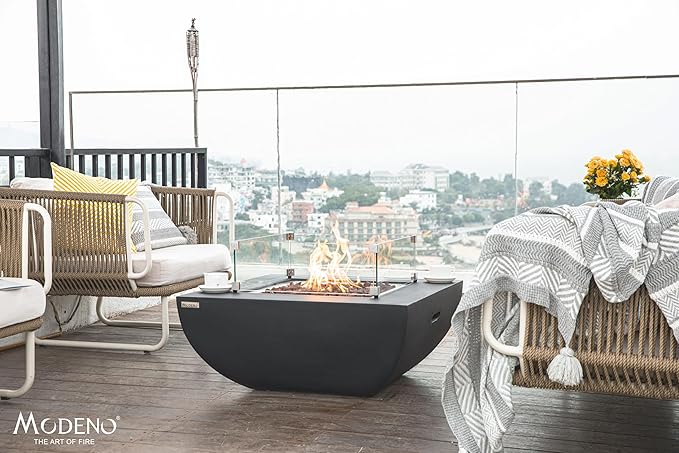 AMS Fireplace | Modeno | Aurora | Firepit Table | Cover and Lava Rocks Included | (Fuel: Liquid Propane - Black)