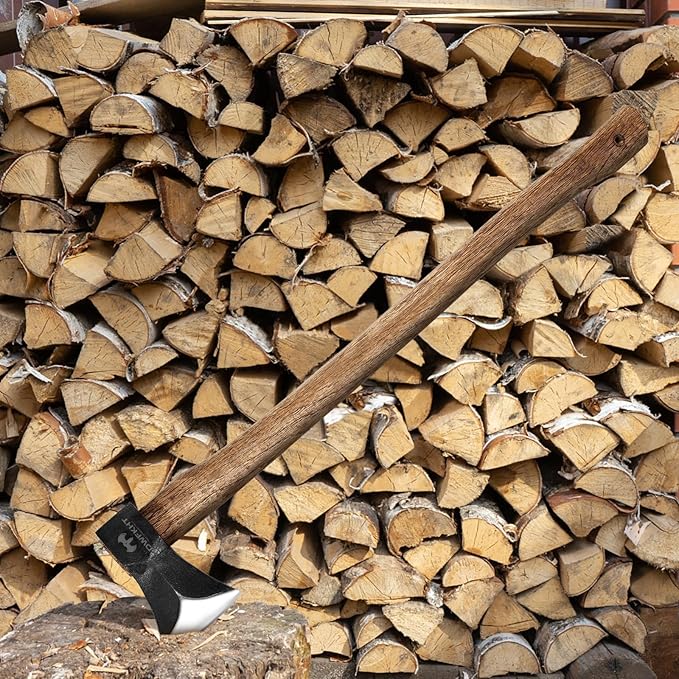 35.4" Splitting Axe, Wood Splitting Axe for Medium to Large Size Logs, 1065 High Carbon Steel Chopping Axe with Beech Wooden Handle and Leather Sheath for Chopping Firewood - Head 4.3 lbs