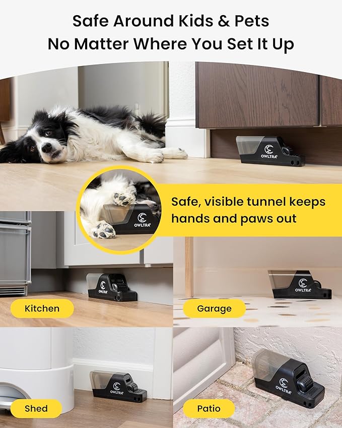 OWLTRA in-/Outdoor Safe Extra Large Plastic Tunnel Snap Rat Trap 2PCS, Instant Kill Rodent Snap Trap with Clear Tunnel Entry, Touch-Free Release, and Powerful Snap, Black