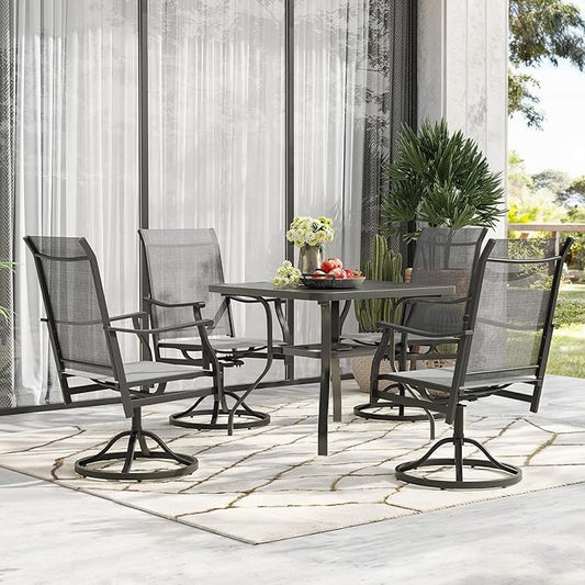Patio Swivel Chairs Set of 2, Outdoor Dining Chairs with Textilene, Swivel & Rocker Metal Outdoor Patio Dining Chair All-Weather for Backyard, Grey Fabric with Black Frame