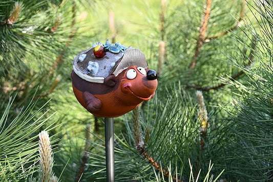 Ceramic Garden Decor - Hedgehog Lawn stake - Outdoor statue - Perfect, unique gifts for gardeners woman, men, yard gifts - Handmade, Frostproof