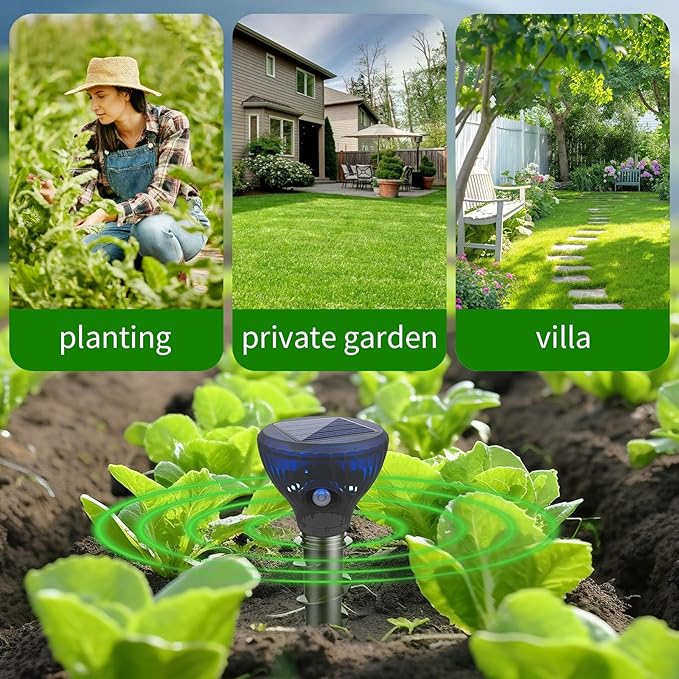 Mole Repellent Solar Powered,Gopher Repellents,Solar Powered Waterproof Vole Repellent, Flash&Vibration is Suitable for Lawn, Courtyard and Outdoor Mole Deterrent for Yard