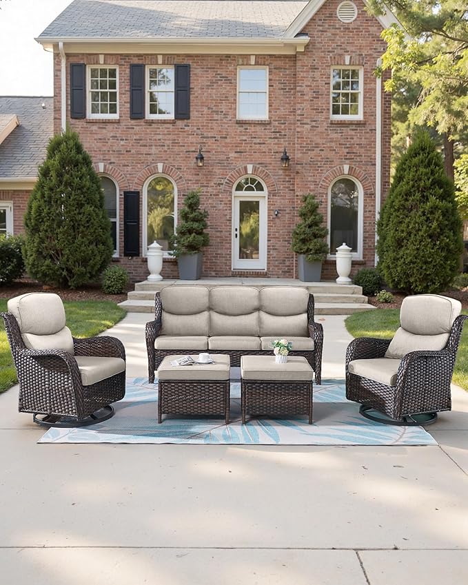 Pop 22x25/22x24 Outdoor Replacement Cushion - 1 Set High Back Deep Seat Patio Furniture Cushions for Rattan Dining Swivel Rocking Chairs Rattan Loveseat Couch Sectional Sofa - Beige/Smile