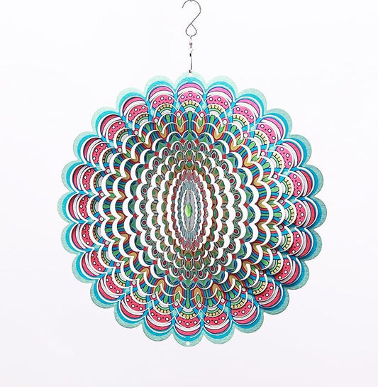 SPRING SONG Colorful Mandala Kinetic Wind Spinner for Yard and Garden Stainless Steel Spinner Indoor and Outdoor Hanging Decor Crafts Ornaments Kinetic Art Spinner Hanging Wind Spinners Decor Gifts