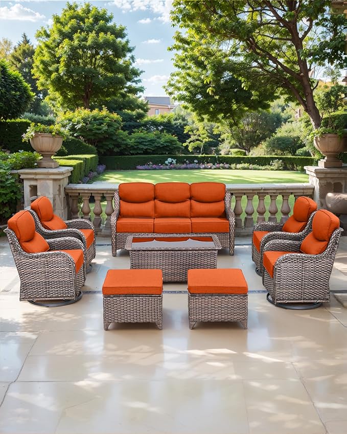 Luxury 24x24x6 Inch Smile Outdoor Sofa Cushions Set of 3 - Memory Foam Deep Seat Patio Furniture Pillows for Wicker Rocker Dining Chair Loveseat 3-Seater L-Shape Sectional Sofa - Orange
