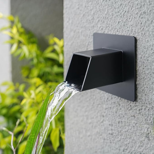 2 Inch 316 Stainless Steel Square Water Fountain Spout with Integrated Spray Baffle, Waterfall Spillway Scupper for Outdoor Decors, Pools, Ponds, Water Walls (Black)