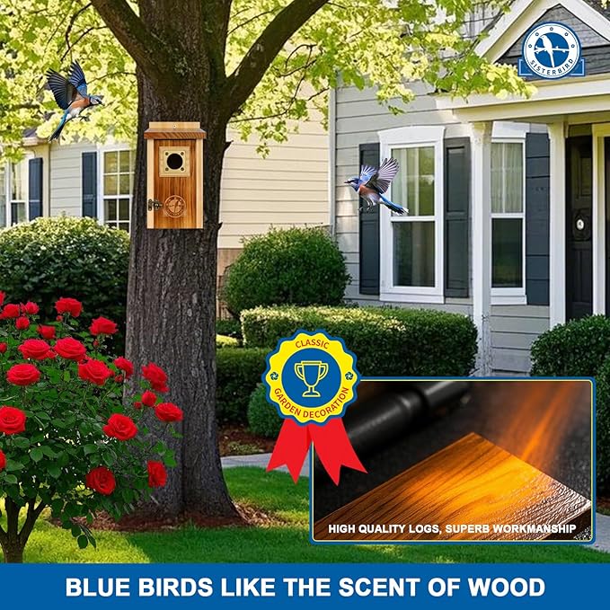 Pack of 2 Bluebird Houses for Outside, Premium Wooden Bird Houses for Outdoor, Weatherproof Blue Bird House, Bluebird Swallow Chickadee Wren, Assembly Required