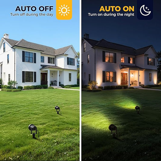 L LOHAS LED 12W Dusk to Dawn Outdoor Lighting, Auto On/Off 3000K Landscape Outdoor Spotlight, IP66 Waterproof Plug in Spot Lights for Yard, Garden, House, Pathway, Plant(2 Pack)