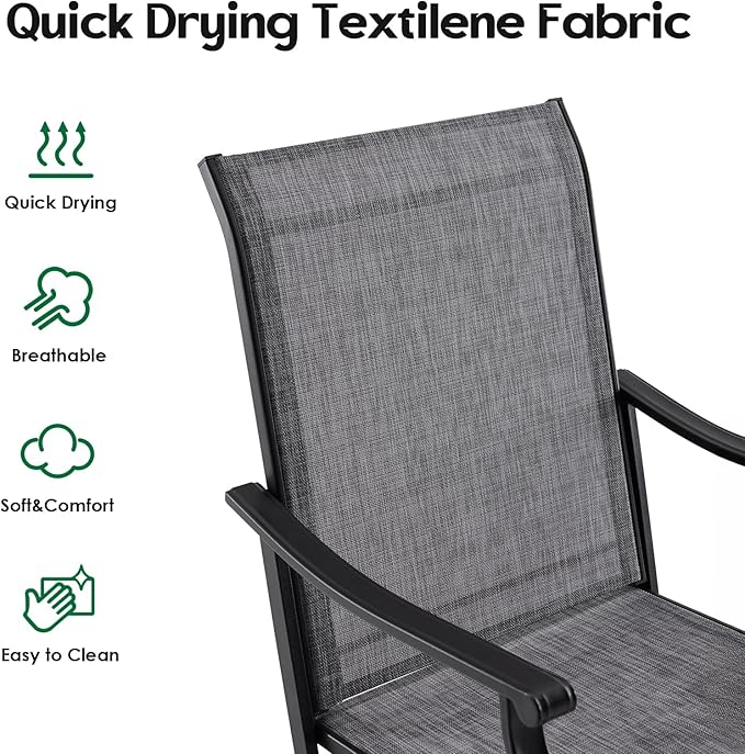 Patio Swivel Chairs Set of 8, Outdoor Dining Chairs with Textilene, Swivel & Rocker Metal Outdoor Patio Dining Chair All-Weather for Backyard, Grey Fabric with Black Frame