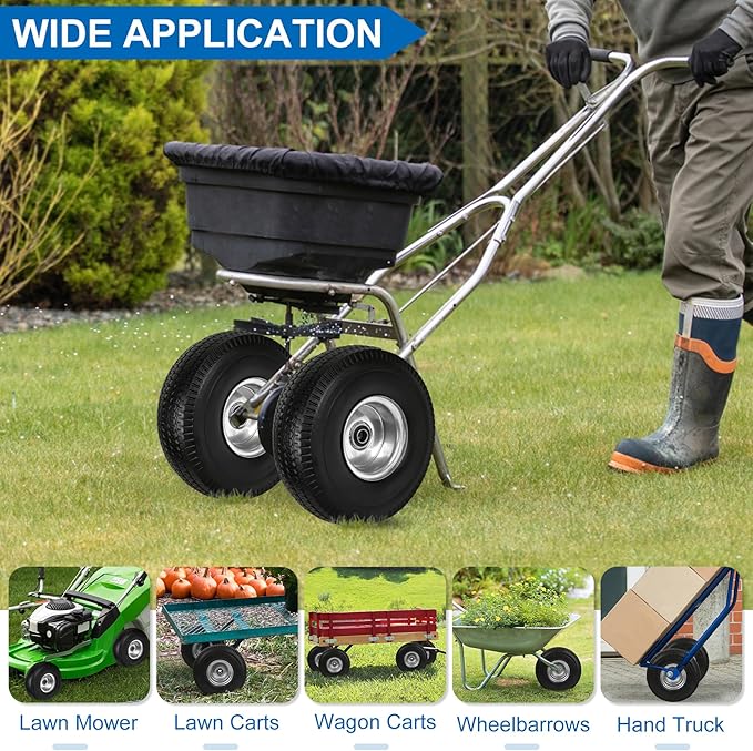 4.10/3.50-4" Flat Free Tires, 10 Inch Solid Tires and Wheels Replacement with 5/8" Axle Bore Hole, 2.2" Offset Hub for Hand Truck, Garden Cart, Lawn Cart, Wheelbarrow, 2 Pack
