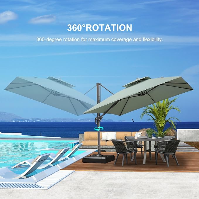 PURPLE LEAF 10' x 13' Cantilever Patio Umbrella Outdoor Umbrella with 330lbs Base Large Rectangular Windproof Offset Umbrella for Pool Deck Garden, Mint Green