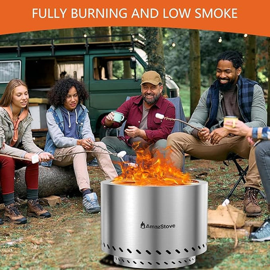 20 inch Large Firepit Outdoor, Thickened 304 Stainless Steel Firepits for Outside, Wood Burning Fire Pit with Portable Carrying Storage, Removable Ash Pan, Camping Backyard (Silver, 20 X 14.4 INCH)