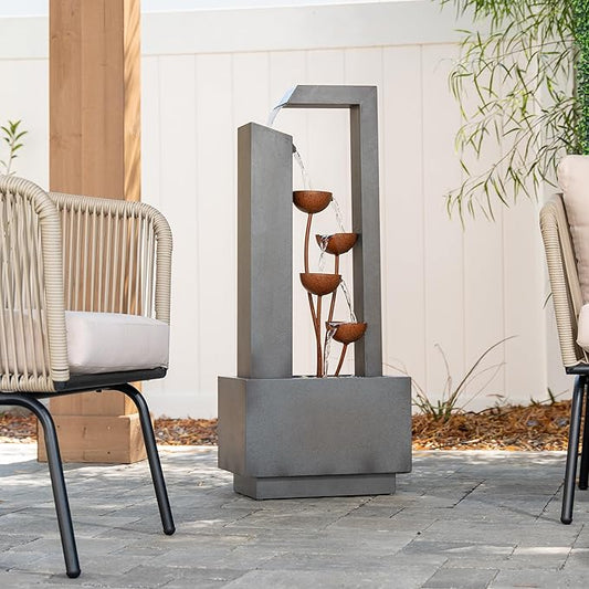 XBrand Metal Sculptural Multi-Tiered Flower Water Fountain, Gray and Bronze, 38" Tall