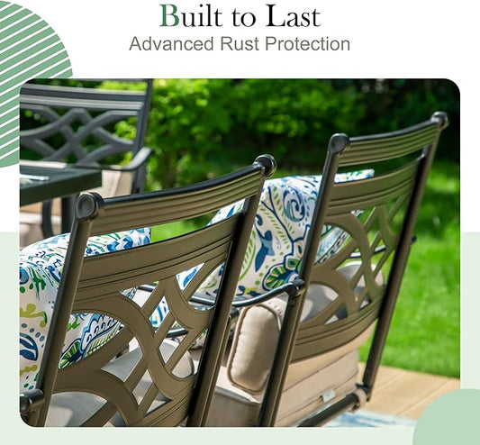 Sophia and William Outdoor Patio Dining Set for 6, Outdoor Table and Chairs, Removable Seat Cushions, 4 Fixed,2 Swivel Chairs, 59" Black Patio Dining Table
