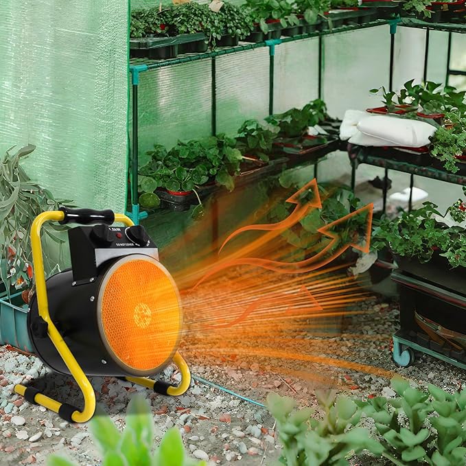 Portable Greenhouse Heater with Digital Thermostat, Overheat Protection, 1500W Radiant Electric Heater for Indoor & Outdoor Use, Garage, Grow Tent, RV, IPX4 Water Resistant, 1 Piece, Black