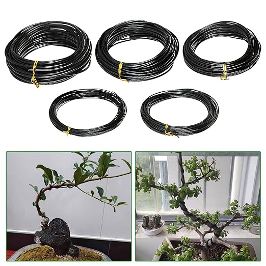 CertBuy 5 Roll Bonsai Wire 5 Size - 1.0MM, 1.5MM, 2.0MM, 2.5MM, 3.0MM Black Anodized Aluminum Bonsai Training Wire 160 Feet Total Length with Wire Cutter (Single roll Length 32 Feet)
