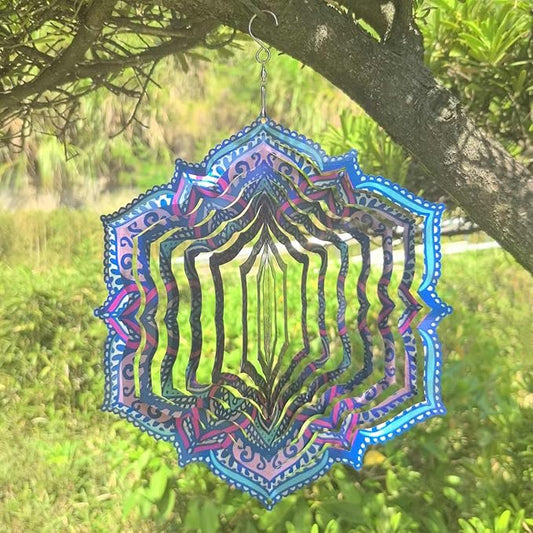 Mandala Wind Spinner Outdoor Mental Wind Spinner for Yard, Garden, Meditation, Yoga Decor Hanging Lawn Ornaments 3D Visual Effect (Mandala, 12''-1pc)