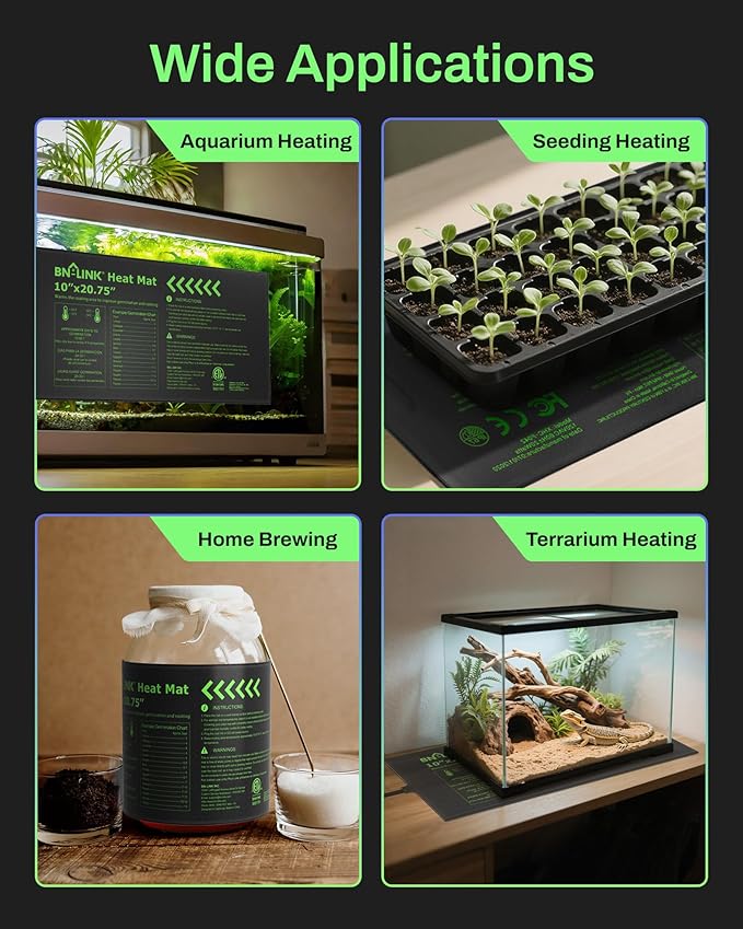 BN-LINK Durable Seedling Heat Mat for Seed Starting 10" x 20.75", 6 Pack Waterproof Warming Mat Plant Heating Pad for Seed Germination, Indoor Growing, Hydroponic, Greenhouse, ETL Listed